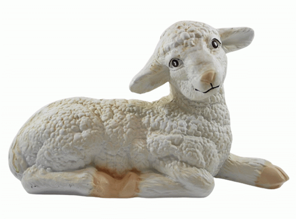 Deko Figur Lamm liegend Kopf gerade Tierfigur H 18 cm Lämmchen Gartenfigur aus Kunstharz
