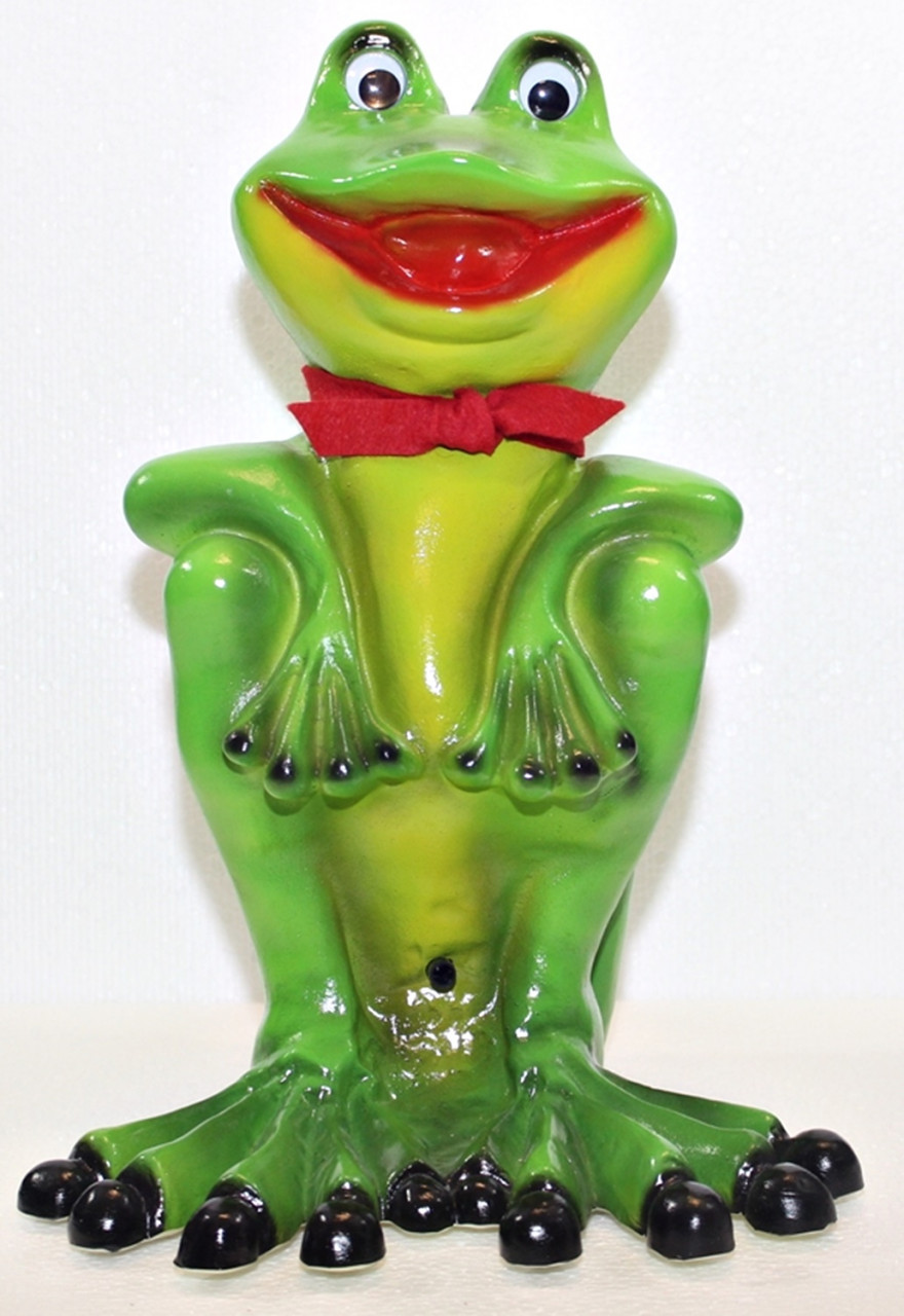 Deko Figur Gartenfigur lustiger Frosch sitzend mit Schal H 33 cm mit Scherz Bewegungsmelder Quak