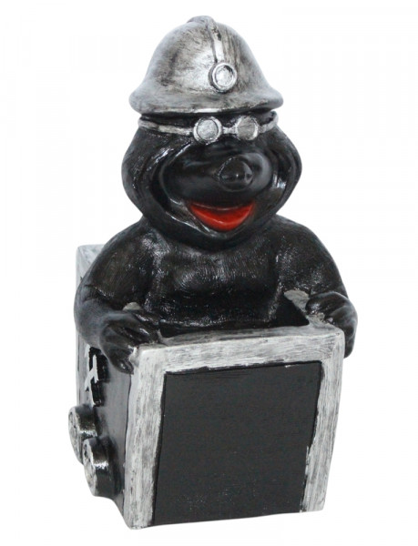 Maulwurf in Lore Höhe 24 cm Bergarbeiter-Maulwurf mit Helm aus Kunststoff - Witzige Dekofigur