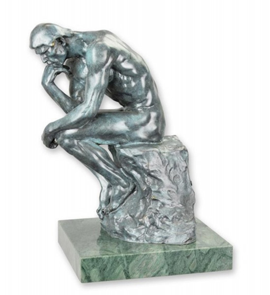 Bronzefigur Bronzeskulptur Bronze Der Denker auf Marmorsockel H 37 cm Skulptur