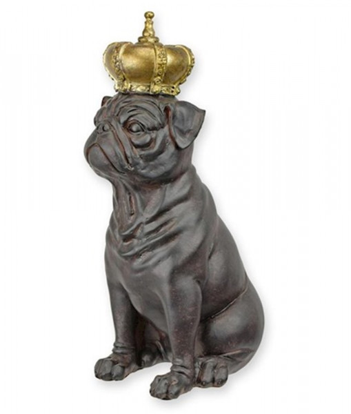 Dekofigur Mops mit Krone Höhe 28,5 cm Figur aus Resin Dekoration Statue Skulptur