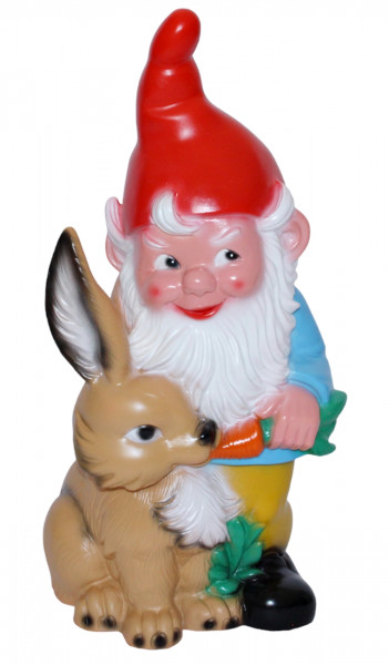 Gartenzwerg Figur Zwerg mit Hase und Karotte H 44 cm stehend Gartenfigur aus Kunststoff