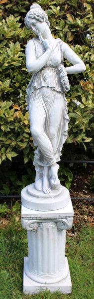 Beton Deko Figuren Statuen antike Frau auf ionischer Säule Dekofiguren und Gartenskulpturen
