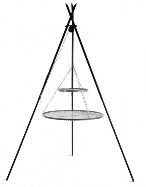 Schwenkgrill „Tipi“ 210 cm mit Doppelrost aus Edelstahl 80 cm + 40 cm Grill Dreibein Grillständer