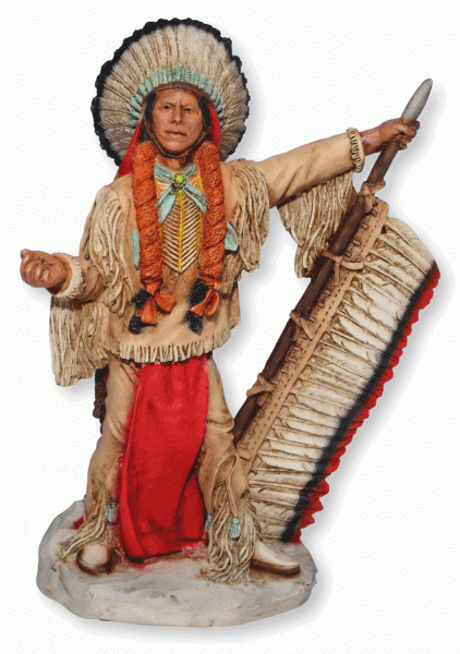 Indianerfigur Quanah Parker Häuptling H 18 cm stehend mit Lanze Native American Castagna