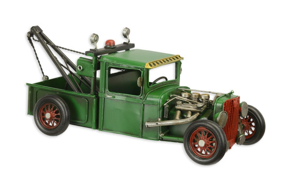 Blechmodell Nostalgie Hot Rod Abschleppwagen in grün aus Blech L 32 cm Deko Modellfahrzeug