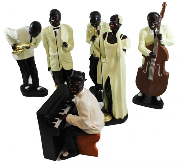 Deko Figuren Musiker Band bis H 56 cm Figuren Jazz Musiker 6-er Satz sortiert aus Kunstharz