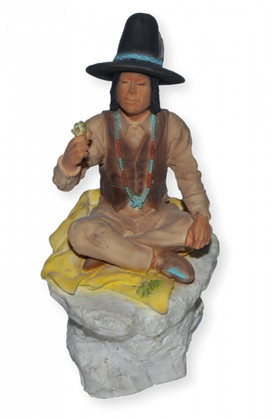 Indianerfigur Häuptling Wovoka H 15 cm mit Hut auf Felsen sitzend Dekofigur Native American Castagna