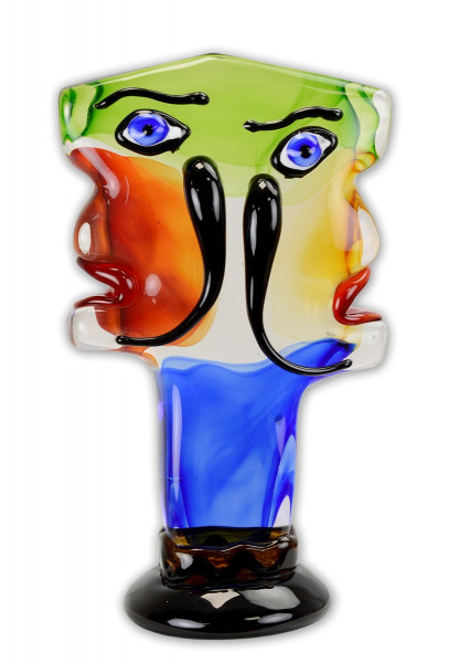 Murano-Stil Abstrakte Glasfigur mit zwei Gesichtern Höhe 30 cm Moderne Glasfigur Dekofigur aus Glas