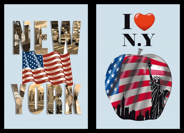 Set: 2 Spiegelbilder New York Big Apple Bild 20x30 cm Deko Wandbilder Hinterglasdruck mit Rahmen