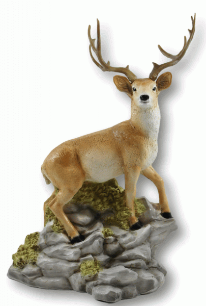 Dekofigur Tierfigur Wildrot Hirsch auf Felsen stehend Kollektion Castagna aus Resin H 37 cm