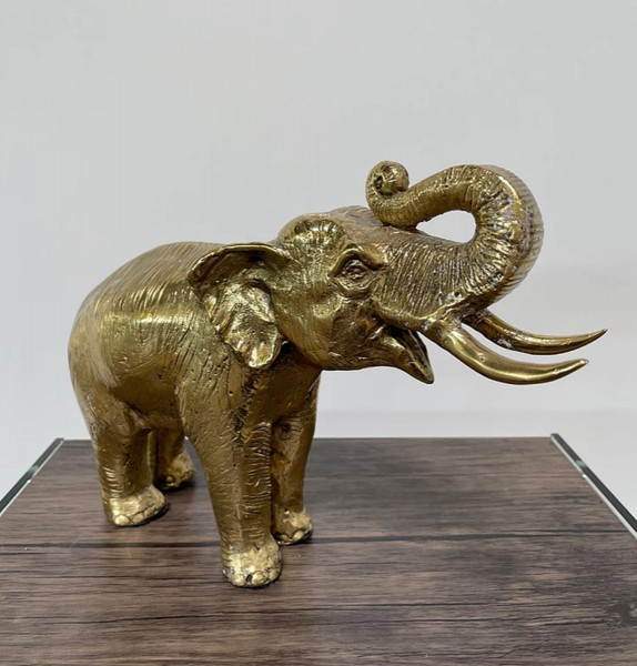 Bronzefigur Bronzeskulptur Skulptur Tierfigur goldener Elefant aus Bronze B 36 cm Deko Gartenfigur