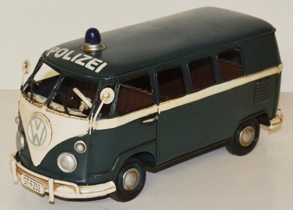 Blechauto Nostalgie Modellauto Oldtimer VW Bus T1/T2 Modell Polizei Polizeiauto aus Blech L 27 cm
