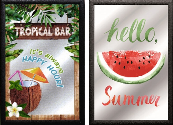 Set: 2 Spiegelbilder Summer Happy Hour Bar Deko 20x30 cm Wandbilder Bilder Hinterglasdruck