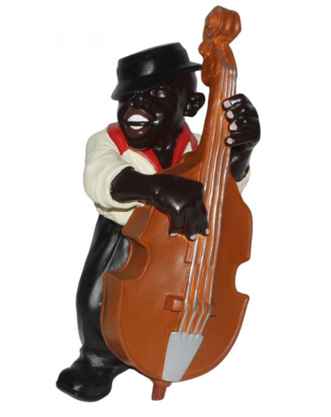 Deko Figur Musiker Figur Kontrabassist H 45 cm Dekofigur Jazz Band Musiker mit Kontrabass Kunstharz