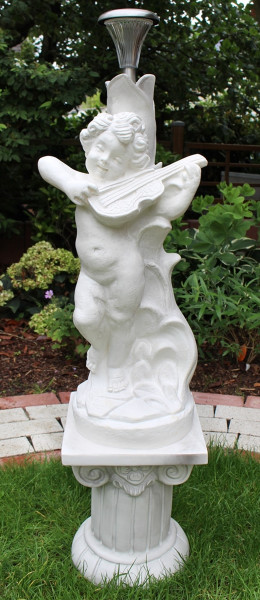 Deko Figur Statue Putte mit Geige auf Säule H 105cm LED Solar Leuchte klassische Skulptur Kunststoff