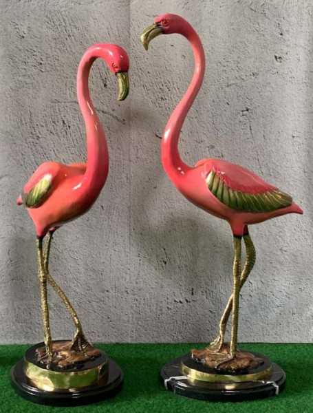 Bronzefigur Bronzeskulptur Bronze Flamingo Paar H 70 cm Rosa Pink Gold Set Dekofiguren Bronze