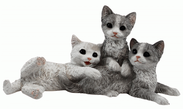 Dekofigur Katze Katzenfigur drei junge Kätzchen sitzend liegend Kollektion Castagna aus Resin H 19cm