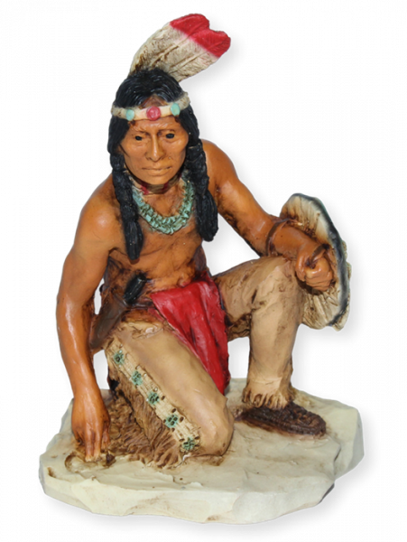 Indianerfigur Indianer Anführer Uncas der letzte Mohikaner H 12 cm kniend mit Kopfschmuck