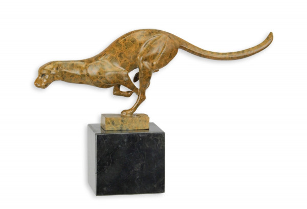 Bronzefigur Bronzeskulptur Bronze Puma auf Marmorsockel H 19 cm Tierfigur Bronze Figur