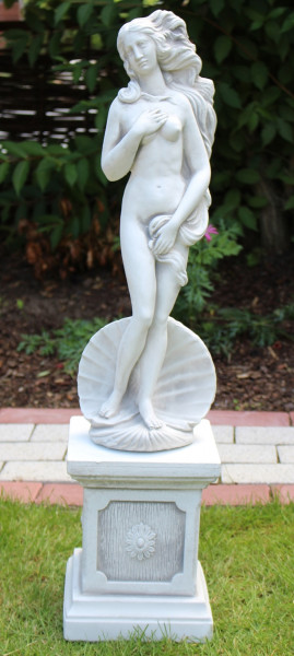Beton Figuren Statue Venus von Botticelli auf klassischer Säule H 83 cm Dekofiguren Gartenskulpturen