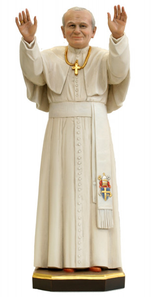 Statue Papst Johannes Paul der II H 20 cm Heiligenfigur Holz geschnitzt Holzfigur aus Ahornholz