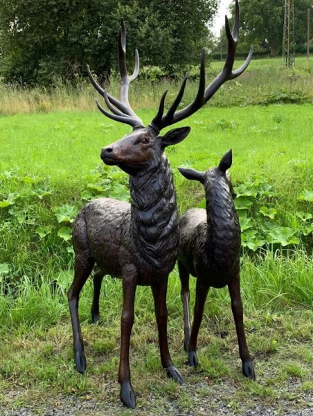 Bronzefigur Bronzeskulptur Bronze Hirsch und Reh Paar Lebensgroß H 220 cm Dekofiguren Set Skulpturen