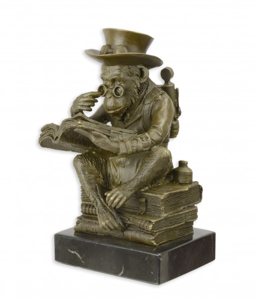Bronzefigur Bronzeskulptur Bronze Darwin Affe auf Bücherstapel H 21 cm Steampunkt Figur Skulptur