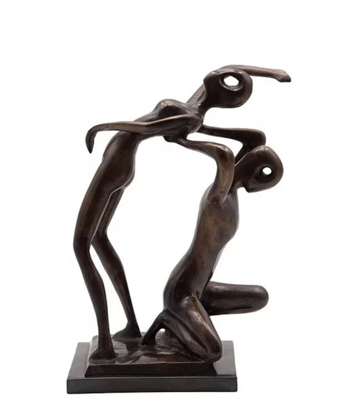 Bronzefigur Bronzeskulptur Abstrakte Kunst Figur Gymnastik Paar modern H 42 cm Skulptur Bronze Figur