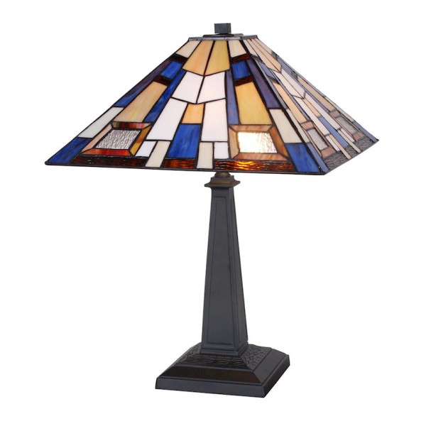 Tiffany Stil Lampe Tischlampe eckig H 60 cm Leuchte Antik Tischleuchte Buntglas Table Lamp
