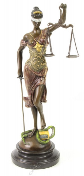 Bronzefigur Bronzeskulptur Bronze Justitia auf Marmorsockel H 40 cm Göttin der Gerechtigkeit Figur