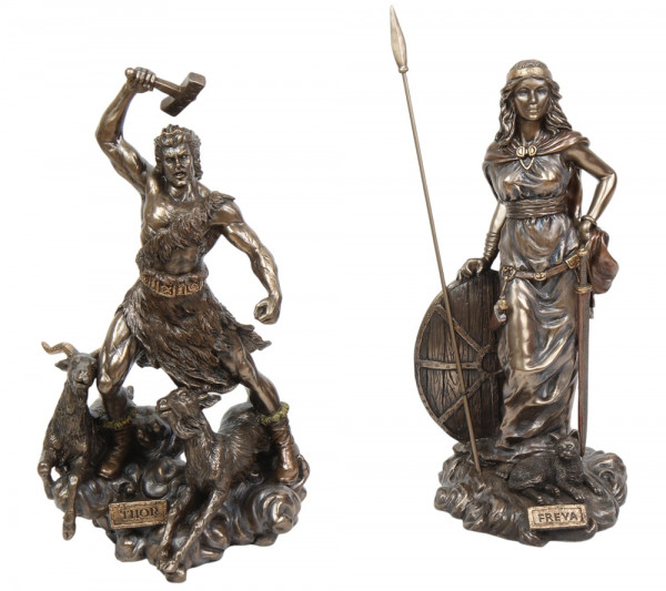 Statuen Set 2 Figuren Freya H 33 cm & Thor H 30 cm Götter aus nordischer Mythologie Dekofiguren