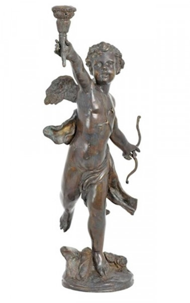 Bronzefigur Bronzeskulptur Bronze Vintage Kerzenständer Amor H 53 cm Der Gott der Liebe Kerzenhalter