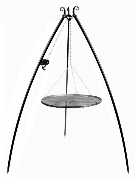 Schwenkgrill mit Kurbel H 200 cm mit Grillrost Ø 60 cm aus Rohstahl Dreibein Grill Grillständer