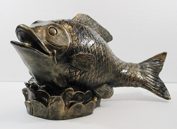 Deko Figur Fisch Kanari Gartenfigur H 23 cm Teichfigur Kupfer-Antik aus Kunststoff