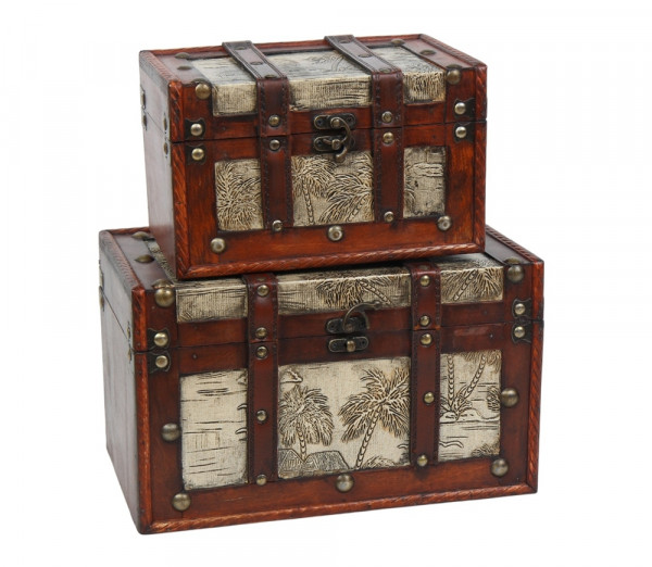 Deko Vintage Koffer 2-er Satz hochwertige dekorative Holztruhen Schatzkisten Retro-Stil L 29/22 cm