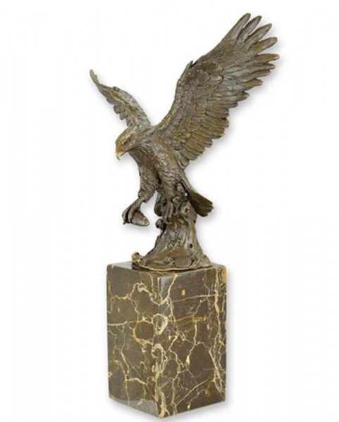 Bronzefigur Bronzeskulptur Bronze Adler fliegend mit Fisch in der Kralle auf Sockel H 35,4 cm