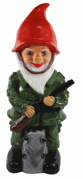 Gartenzwerg Deko Garten Figur Zwerg Soldat mit Gewehr und Rucksack aus Kunststoff H 49 cm