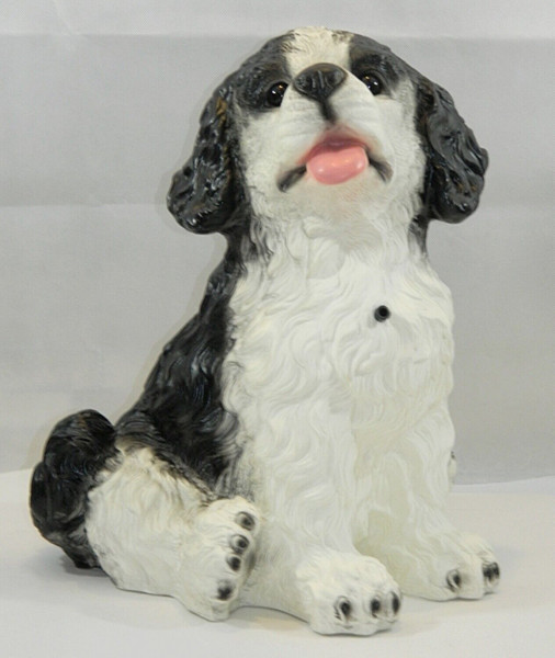 Deko Figur Hund Landseer groß H 37 cm Tierfigur mit Scherzbewegungsmelder Wau-wau