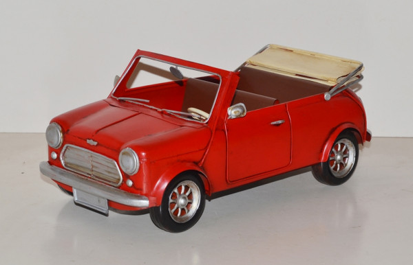 Blechauto Nostalgie Modellauto Mini Cooper Cabrio rot Oldtimer L 30 cm Modellwagen aus Blech