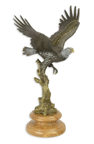 Bronzefigur Bronzeskulptur Bronze Alder mit ausgebreiteten Flügeln auf Sockel H 33 cm Bronze Figur