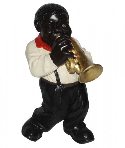 Deko Figur Jazz Musiker Figur Trompeter H 43 cm Dekofigur Band Musiker mit Trompete aus Kunstharz