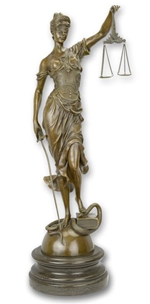 Justitia Bronzeskulptur - Göttin Der Gerechtigkeit Mit Schwert & Waage 23 Cm