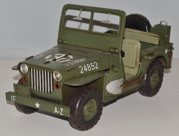 Blechauto Nostalgie Modellauto Oldtimer Automarke Jeep Willys Modell US-Army aus Blech L 27 cm