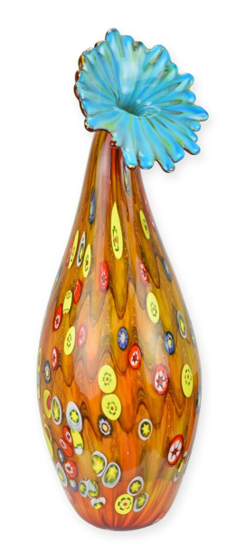 Bunte Murano Stil Vase aus Glas – Höhe 52 cm Abstrakte Dekovase orange, blau Glasvase