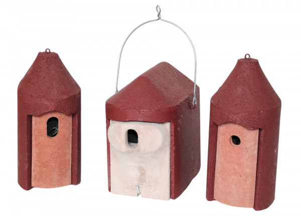 Nisthöhlen Set in Rot – 3 Vogelhäuser Nisthilfen für Gartenvögel, Artenschutz & Naturschutz