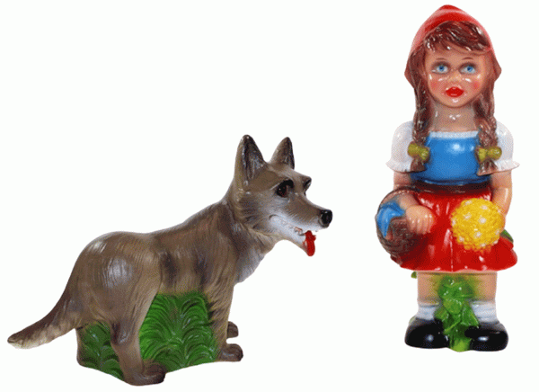 Deko Figur Rotkäppchen mit bösem Wolf Gartenfigur Märchenfigur H 31/20,5 cm stehend als Satz