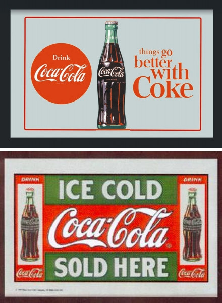 Set: 2 Spiegelbilder Coca-Cola Flasche Vintage "things go better with Coke" 20x30 cm Wandbilder
