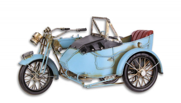 Blechmodell Nostalgie Motorrad mit Beiwagen blau L 31 cm Deko Blechmotorrad Retro Modellfahrzeug