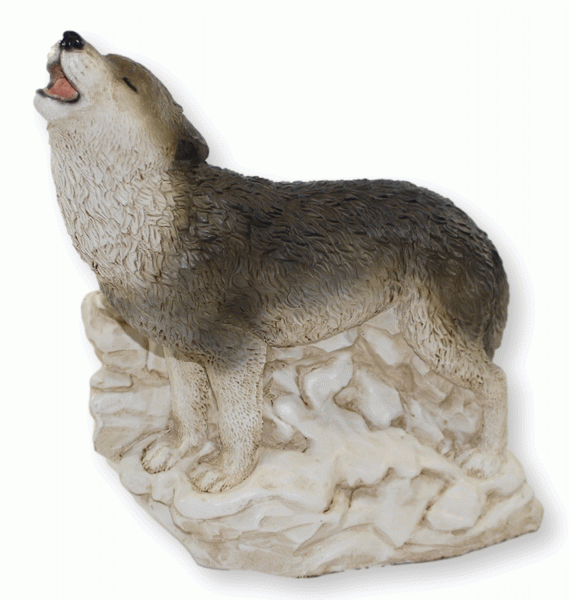 Deko Figur Wolfsfigur Heulender Wolf auf Felsen stehend Kollektion Castagna aus Resin H 29 cm